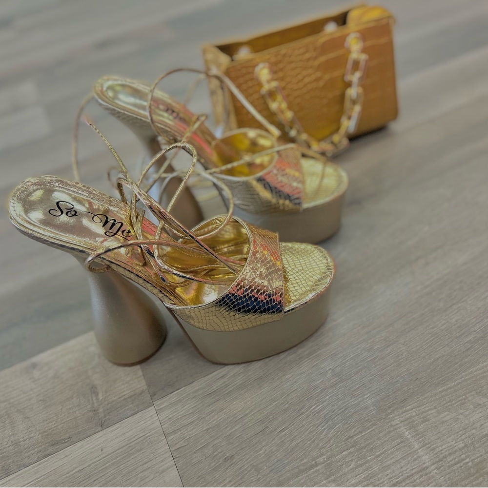 Women gold heels.